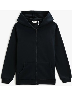 Kinderos KND-250003 Basic Kapüşonlu 3 Iplik Kışlık Fermuarlı Okul Sweatshirt