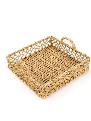 Evidea Deco Rustik Dekoratif Tepsi - Bej - 22 cm
