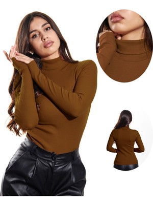 Alya Underwear Kaşkorse Tam Boğazlı Body Sweatshirt, A. Kahve (Tarçın), L