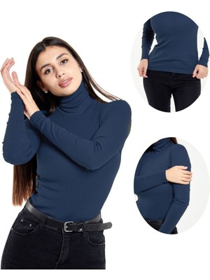 Alya Underwear Kaşkorse Tam Boğazlı Body Sweatshirt Indigo Melanj 2Xl