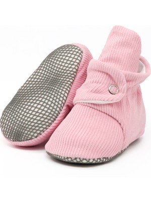 Ella Bonna Fitilli Kadife Bebek Pandufu, Kaydırmaz Taban, Çizgili Kreş Ayakkabısı, Organik Pamuk Patik, Pembe
