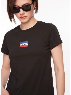Levi's Levis  Bisiklet Yaka Baskılı Siyah Kadın T-Shirt A2086-0258