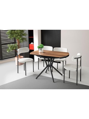 Erezoğulları Mobilya Bade Alfa Mdf Oval Highgloss Açılır Mutfak Masa Sandalye Takımı 73x120