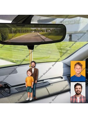 Wonder Like Baba ve Oğul Tasarımlı Ahşap Araba Dikiz Ayna Süsü