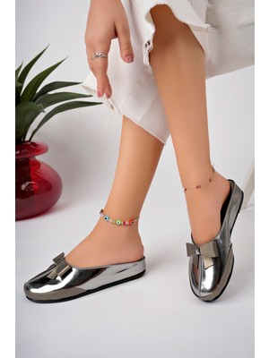 Kadın Fiyonk Platin Hakiki Deri Comfort Ev Terliği