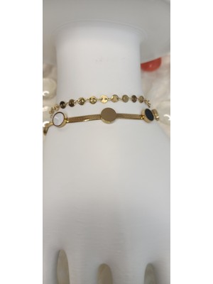 Lilly And Molly Jewelry Taşlı-Pullu Çift Sıra Italyan Zincir Çelik Bileklik