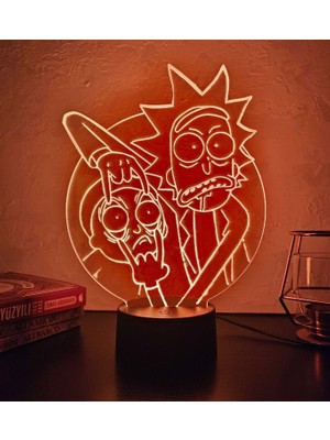 Lerad-Lazer Art Rıck And Morty 3D Gece Lambası. 16 Renk+Dokunmatik ve Uzaktan Kumandalı Işık. Hediye Olarak Mükemmeldir.