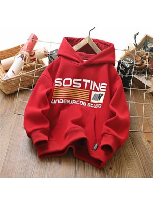 Kids Face Özel Tasarım Kapüşonlu Sarı Çizgiler Şerit Baskılı Şardonlu Kışlık Oversize Erkek Çocuk Sweatshırt