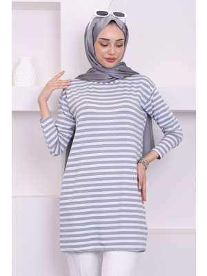 Gri Çizgili Uzun Kol Tunik