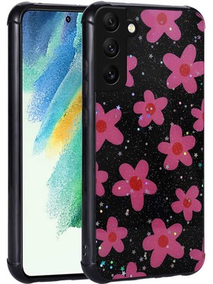 Farma İletişim Teknolojileri Samsung Galaxy S21 Fe Kılıf Simli Desenli Kamera Korumalı Parlak Popy Kapak - Çiçek