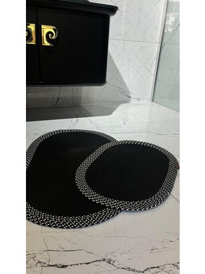 Soft Hobi Decor 2'Li Siyah Renk Kenar Desenli Banyo Paspas Takımı Jüt, Hasır