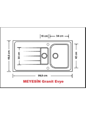 Meyesin Granit Evye Siyah 1.5 Gözlü Mutfak Evyesi  50 x 100 Cm.