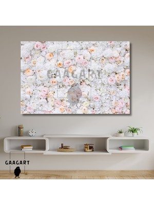 Gaagart Tekli Yatay Kanvas Salon Duvar Tablosu Beyaz Soft Çiçekler
