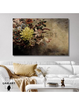 Gaagart Tekli Yatay Kanvas Duvar Tablosu Kahverengi Fonda Sarı Çiçek