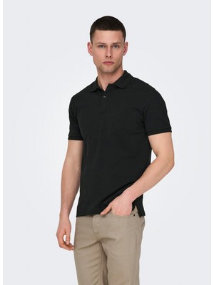 Only & Sons Düz Siyah Erkek Polo T-Shirt Onstray Slım Ss Polo