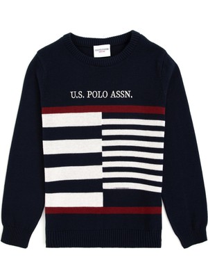 U.S. Polo Assn. Bisiklet Yaka Slim Fit Desenli Lacivert Erkek Kazak Karmkıds