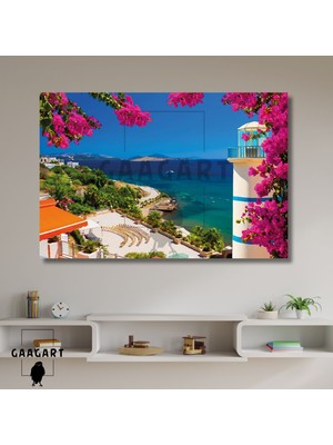 Gaagart Tekli Yatay Kanvas Duvar Tablosu Pembe Çiçekler Ve Deniz Kıyısı
