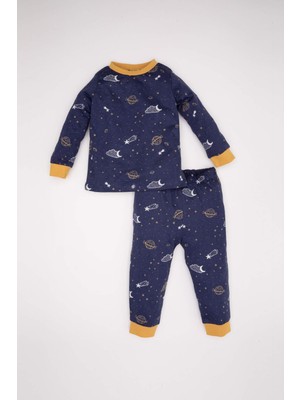 DeFacto Erkek Bebek Pijama Takım Yıldız Desenli Penye Uzun Kollu Üst Beli Lastikli Uzun Alt D3554A524WN