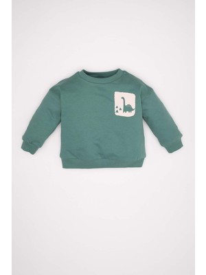 DeFacto Erkek Bebek Bisiklet Yaka Dinazor Baskılı İçi Yumuşak Tüylü İnce Sweatshirt D3931A524WN