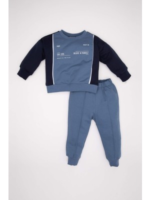 DeFacto Erkek Bebek 2'li Takım Baskılı Bisiklet Yaka Sweatshirt Üst Beli Lastikli Jogger Eşofman Altı D2938A524WN