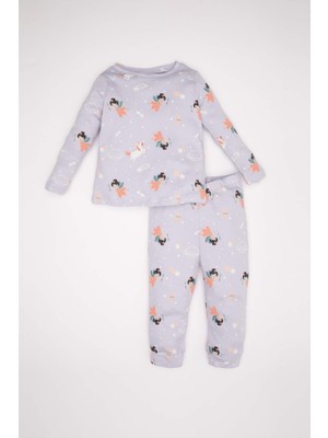 DeFacto Kız Bebek Pijama Takım Desenli Uzun Kollu Üst Beli Lastikli Uzun Alt D3622A524WN