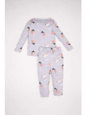 DeFacto Kız Bebek Pijama Takım Desenli Uzun Kollu Üst Beli Lastikli Uzun Alt D3622A524WN