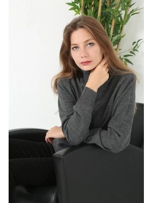 Unisex Tam Boğazlı Balıkçı Yaka Dokuma Triko - Füme