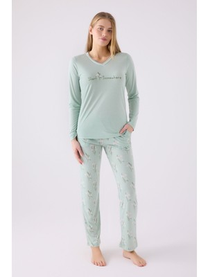 Arnetta Kadın Mavi Uzun Kol Pijama Takım