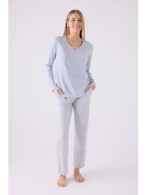 Pıerre Cardın Kadın Uzun Kol Pijama Takım PC8887 Mavi