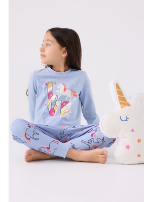 Rolypoly Kız Çocuk Uzun Kol Pijama Takım RP3476 Mavi