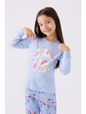 RolyPoly Kız Çocuk Uzun Kol Pijama Takım RP3476 Mavi