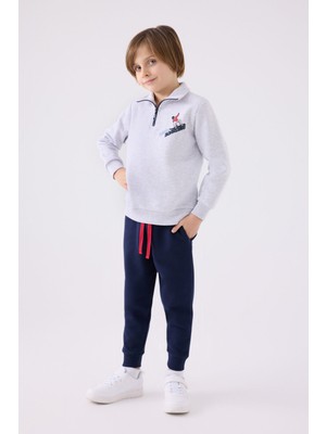 Rolypoly Erkek Çocuk Gri Eşofman Takımı Örme Kumaş Lastikli Paça 9-10 Yaş Günlük Kullanım İçin