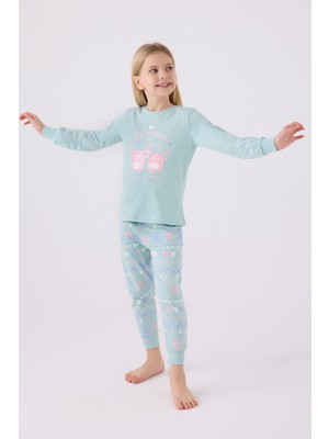 RolyPoly Kız Çocuk Uzun Kol Pijama Takım RP3486 Su Yeşili