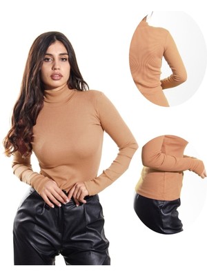 Alya Underwear Kaşkorse Tam Boğazlı Body Sweatshirt, Pudra, L
