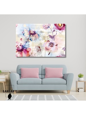 Gaagart Tekli Yatay Kanvas Duvar Tablosu Pastel Renkli Yapraklı Çiçek