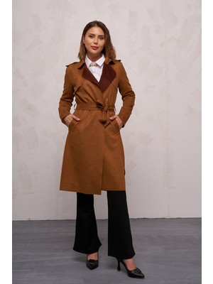 Giysa Kadın Cepli Rüzgar Geçirmez Süet Kaban