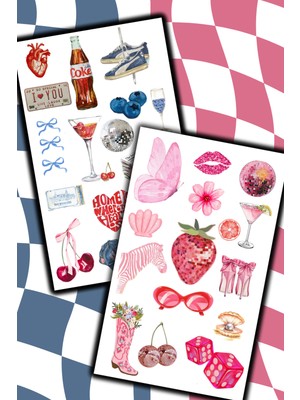 Sanatıbedi 2 Sayfa Pink Blue Vsco Retro Temalı Laptop Telefon Ajanda Motosiklet Kask İçin Sticker Etiketi