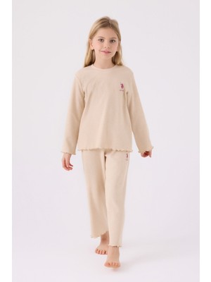 U.S. Polo Assn. Kız Çocuk Krem Uzun Kol Pijama Takım