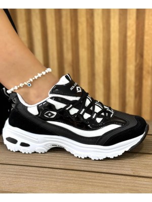 Homiro Kadın Bağcıklı Triko Spor Ayakkabı-Siyah-Beyaz