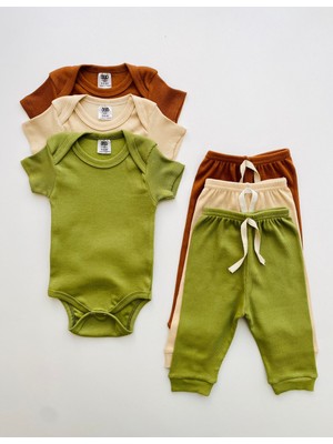 Efu Baby 3'lü %100 Pamuklu Kısa Kol Bebek Body Pantolon Takım