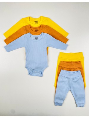 Efu Baby 3'lü %100 Pamuklu Raporlu Basic Bebek Body Pantolon Takım