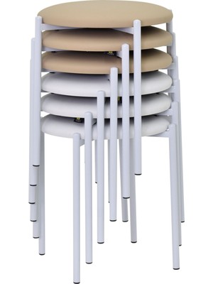 Vilinze Nil Siyah Metal Ayak Deri Istiflenebilir Mutfak-Balkon Taburesi (6 Adet)