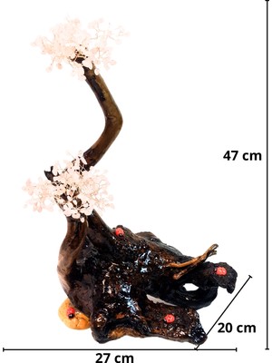 Ayre Style Tek Ve Eşsiz Rose Kuvars Süslemeli Ahşap Ağaç - Eşsiz El Yapımı Doğal Taşlı Dekoratif Ağaç