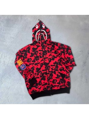 Koflandy Unisex Pubg Bape x Shark Hoodie - Kırmızı