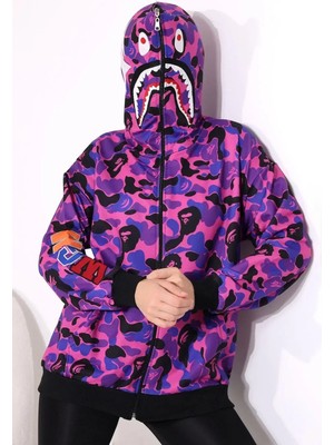 Koflandy Unisex Pubg Bape x Shark Hoodie - Mor