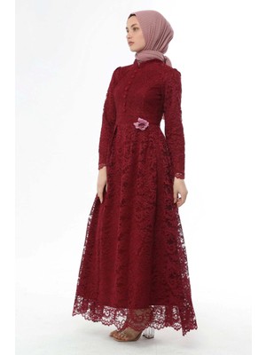 Moda Çizgi Ahunisa Henna Abiye Bordo 5646