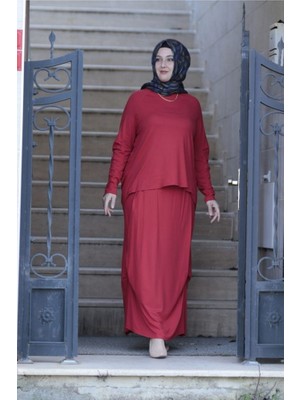 Zey&Ka Butik Büyük Beden Asimetrik Şalvar Görünümlü Penye Etek Bluz Ikili Takım