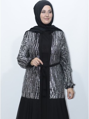 Zey&Ka Butik Gliter Payetli Kat Kat Şifon Abiye Abaya Takım