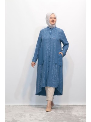 Zey&Ka Butik Büyük Beden Empirme Cepli Baskılı Düğmeli Stil Crep Gömlek Giy Çık Kap