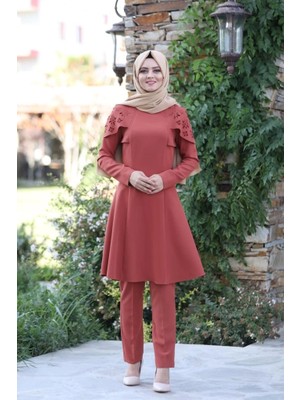 Moda Çizgi Pelerinli Takım Elbise MC0034 Kiremit